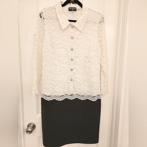 Karl Lagerfeld laced long sleeve pointed collar dress